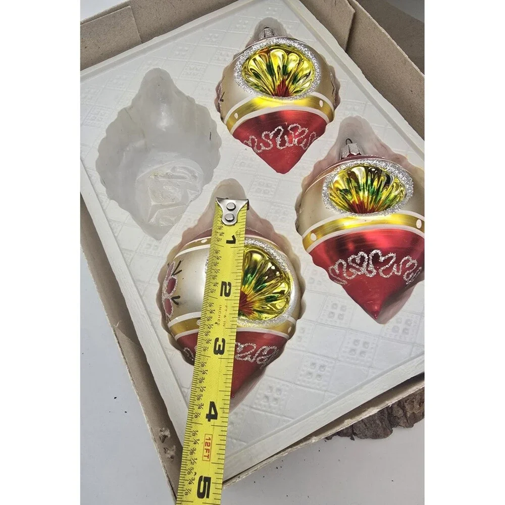 3 VTG Commodore Christmas Classics Hand Decorated Glass Indent Ornaments Romania